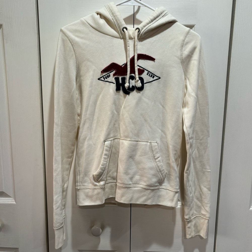HOLLISTER Women’s Vintage Hooded Hoodie Drawstring Sweatshirt - white, size M
